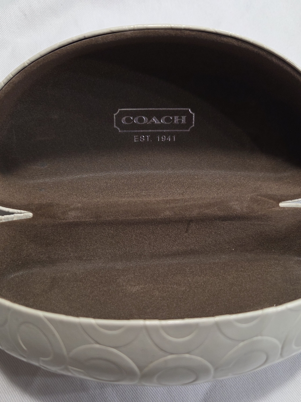 Coach White Embossed Glasses Case with Brown Interior